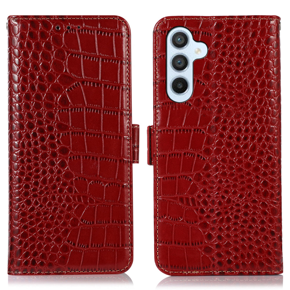 Wallet Phone Case for Samsung Galaxy S23 FE RFID Blocking Genuine Cow Leather Crocodile Texture Stand Cover Wallet Phone Case for Samsung Galaxy S23 FE RFID Blocking Genuine Cow Leather Crocodile Texture Stand Cover